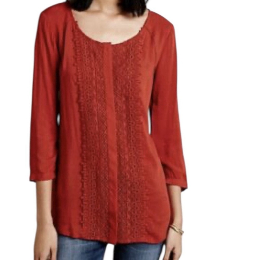 Maeve Anthropologie Top Women's Size 12 Long Sleeve Button Up Fall Lightweight